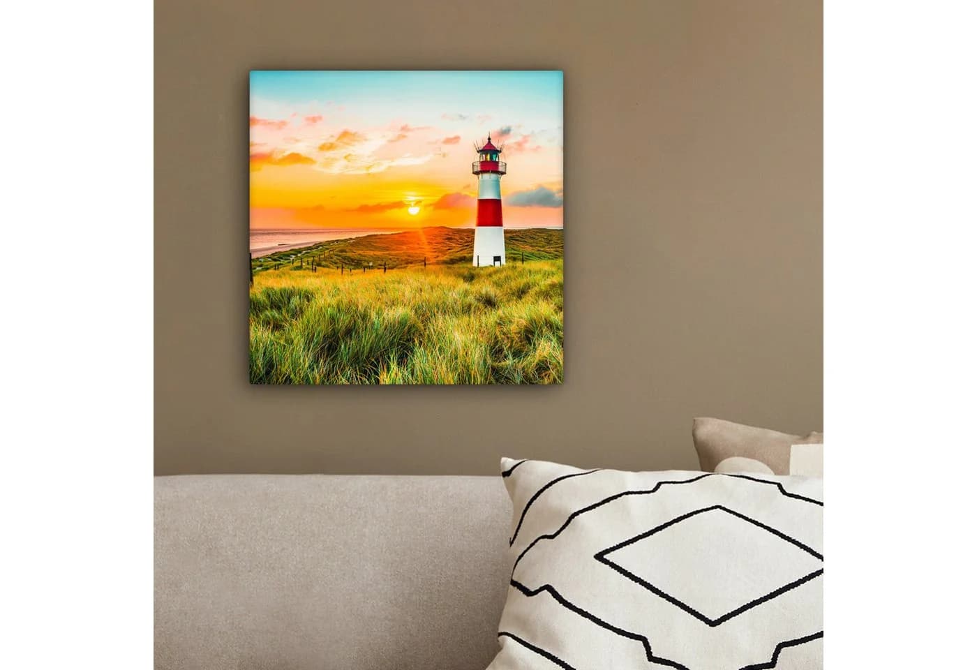 OneMillionCanvasses® Leinwandbild Leuchtturm Strand Motiv Bunt - Bild 4