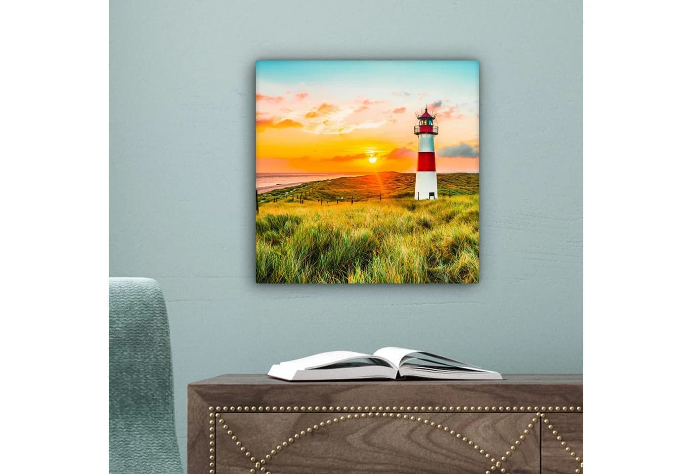 OneMillionCanvasses® Leinwandbild Leuchtturm Strand Motiv Bunt - Bild 5