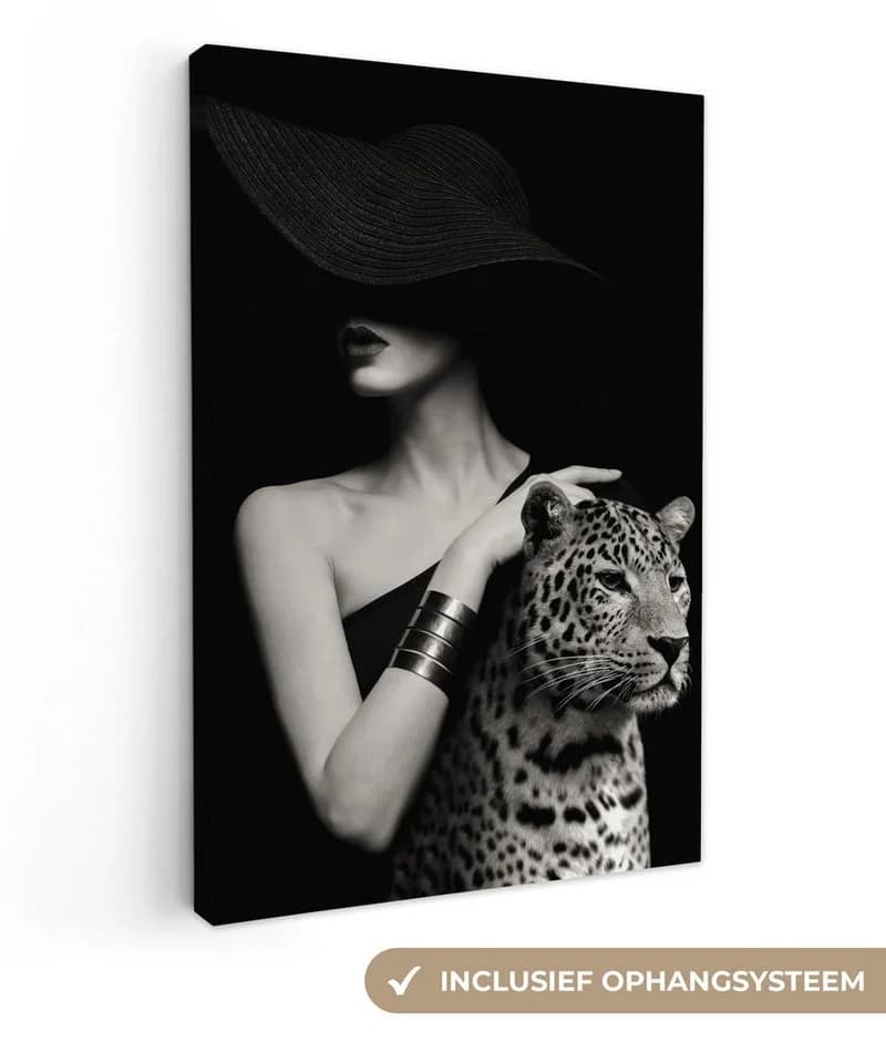 OneMillionCanvasses® Leinwandbild Frau Leopard Luxus Schwarz Weiß Tier - Bild 2