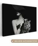 OneMillionCanvasses Leinwandbild Frau Leopard Schwarz-Weiß Bild 2