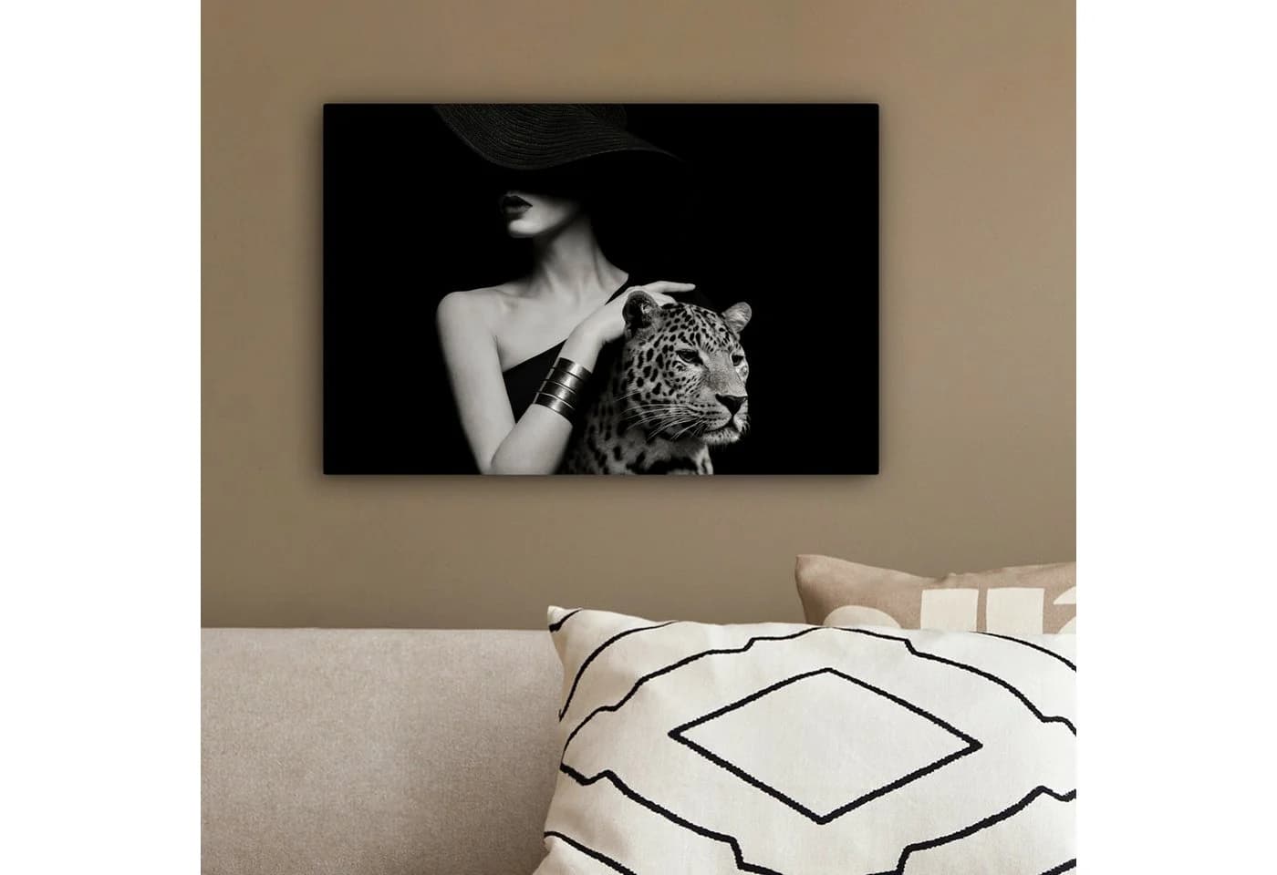 OneMillionCanvasses Leinwandbild Frau Leopard Schwarz-Weiß - Bild 4