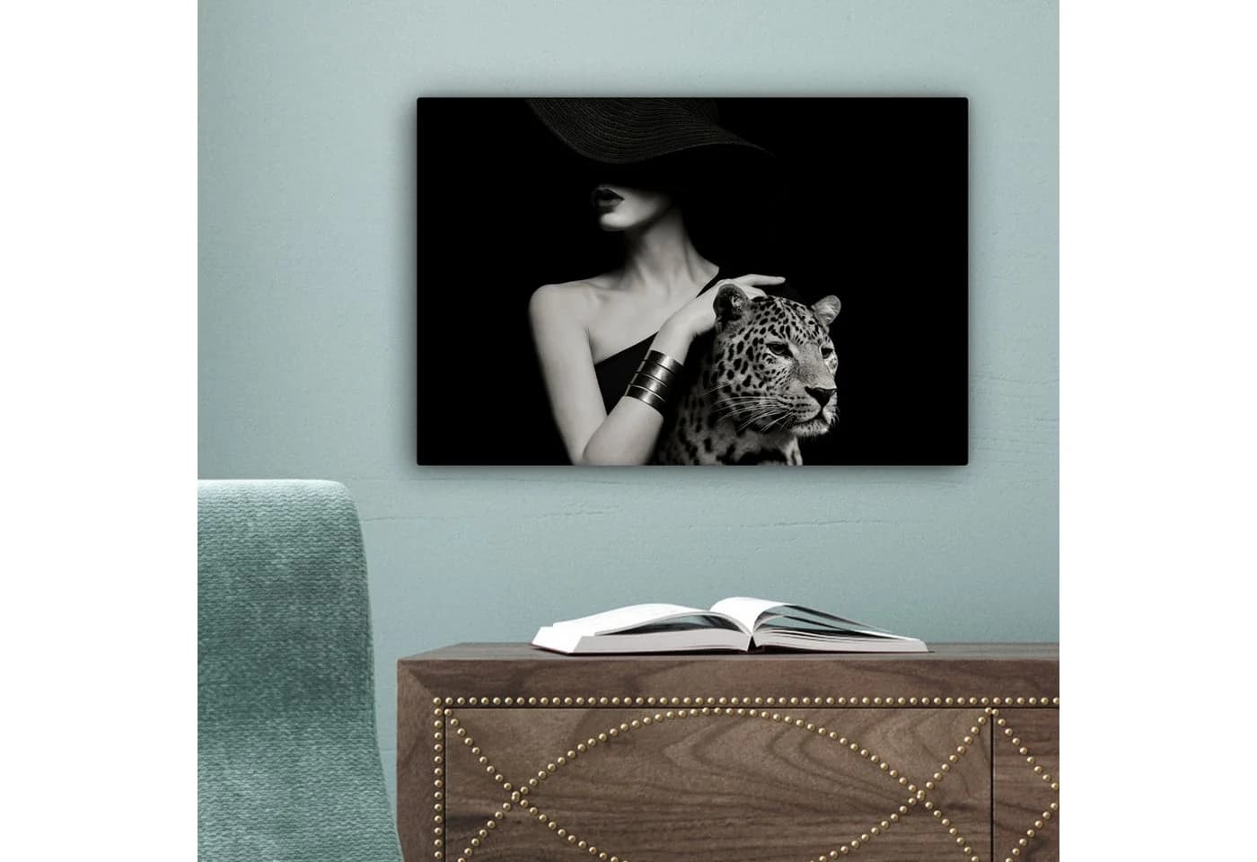 OneMillionCanvasses Leinwandbild Frau Leopard Schwarz-Weiß - Bild 5