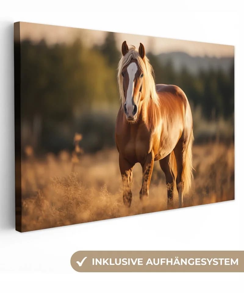OneMillionCanvasses® Leinwandbild Pferd Braun Natur Weide Tier Fotodruck Wand Dekoration - Bild 2