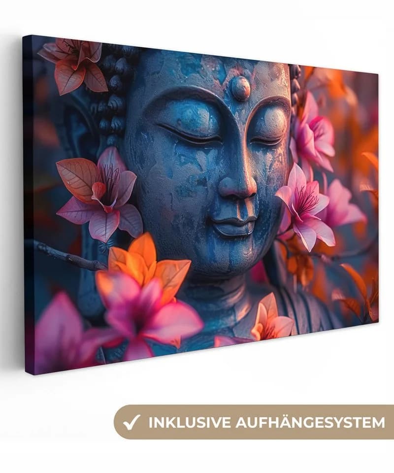 OneMillionCanvasses Leinwandbild Buddha Blumen 30x20 cm - Bild 2
