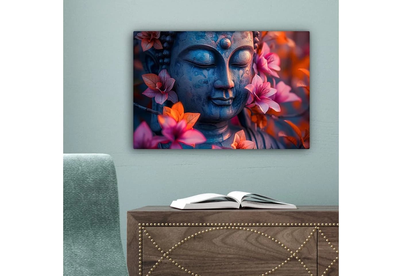 OneMillionCanvasses Leinwandbild Buddha Blumen 30x20 cm - Bild 5