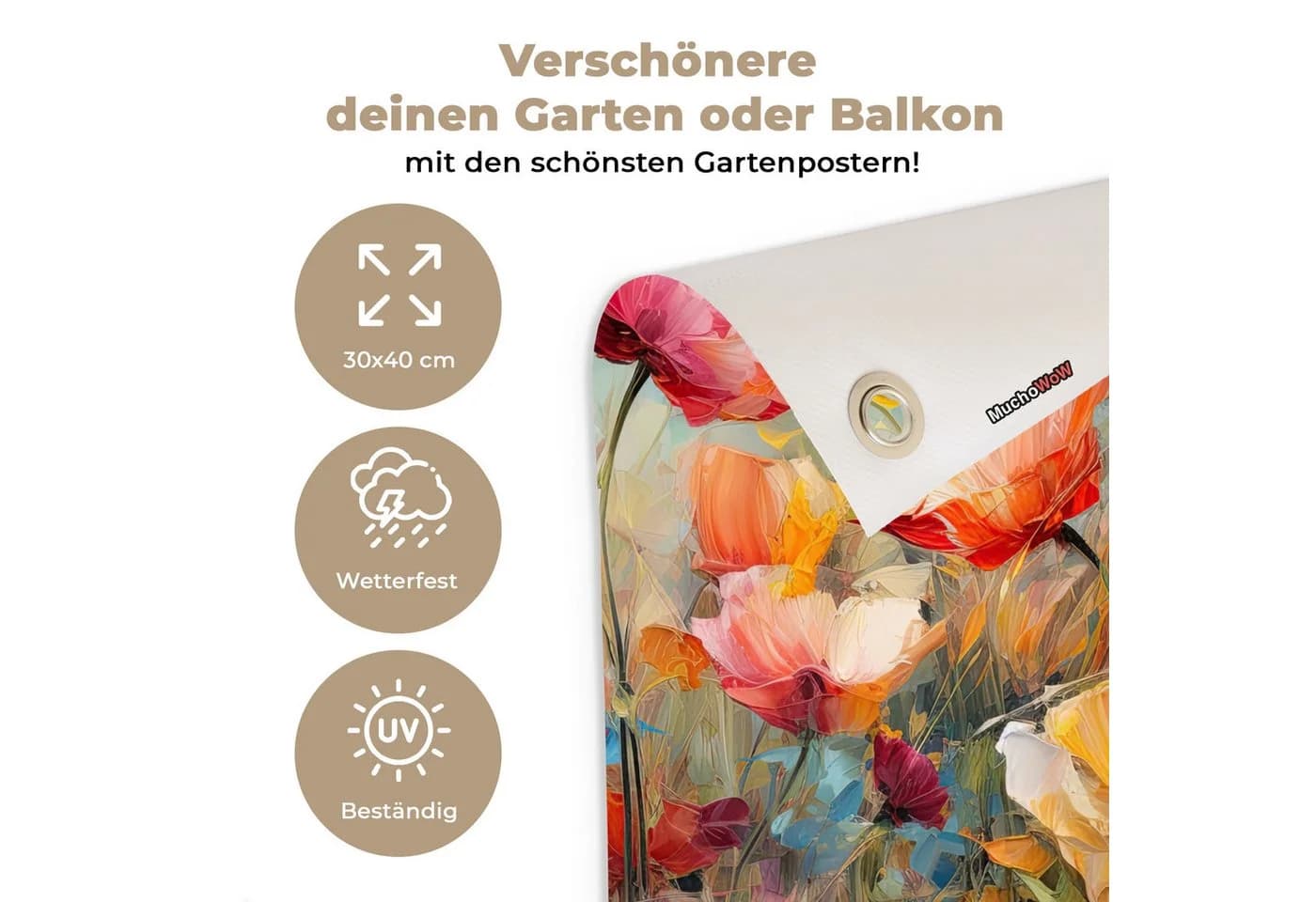 OnlyWow Gartenposter Blumen Aquarell PVC wetterfest - Bild 3