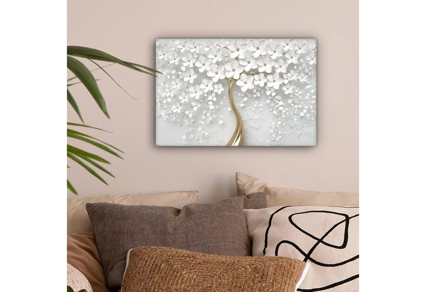 OneMillionCanvasses® Leinwandbild Baum Weiß Abstrakt Blume Gold Fotodruck 30x20 cm