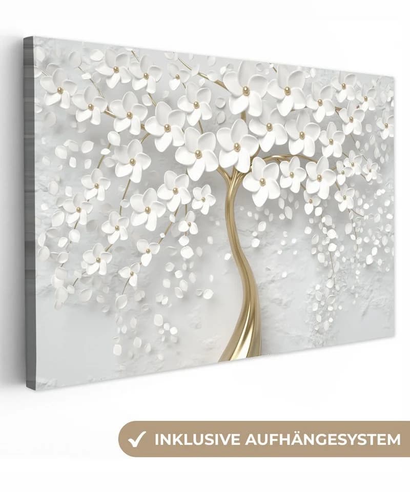 OneMillionCanvasses® Leinwandbild Baum Weiß Abstrakt Blume Gold Fotodruck 30x20 cm - Bild 2