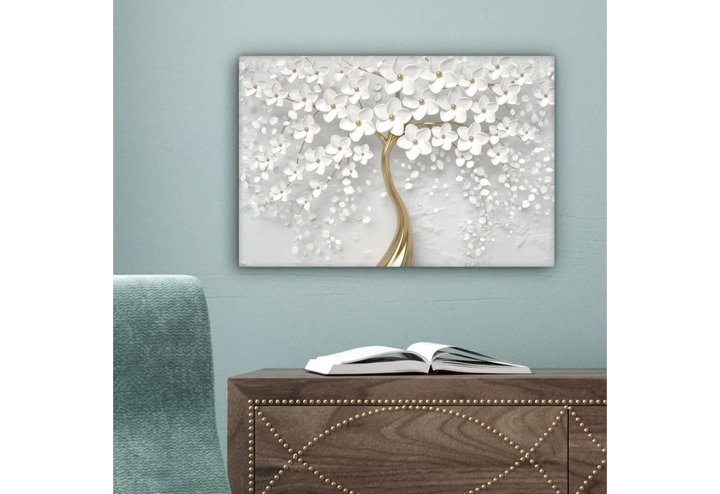 OneMillionCanvasses® Leinwandbild Baum Weiß Abstrakt Blume Gold Fotodruck 30x20 cm - Bild 5