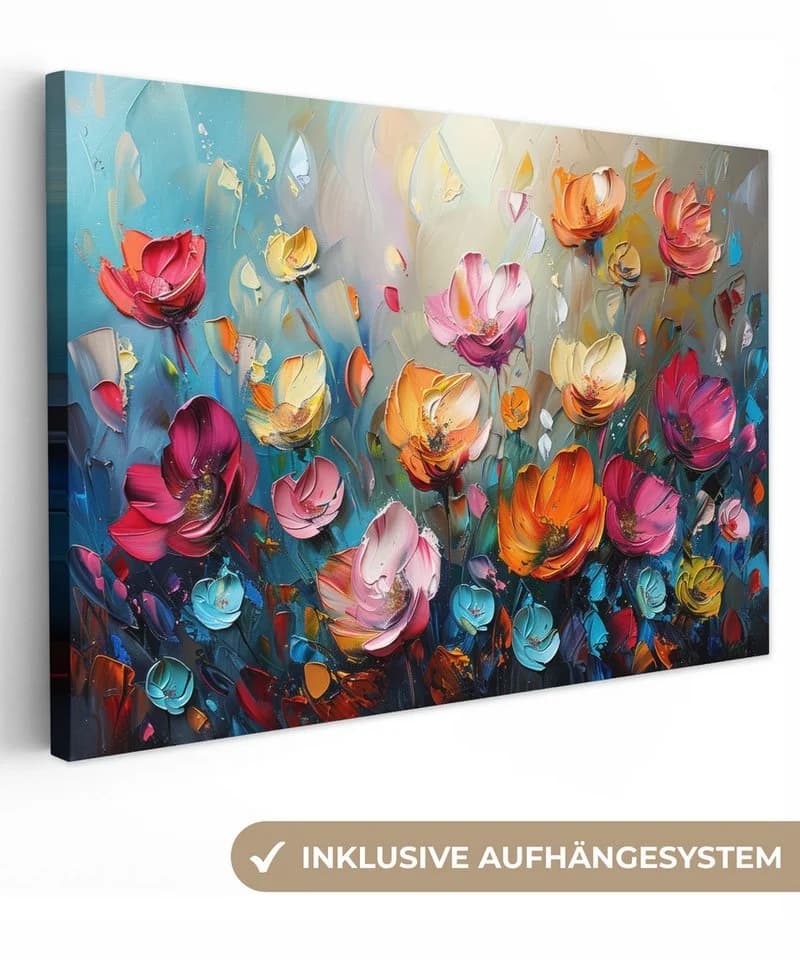 OneMillionCanvasses Leinwandbild Blumen Bunt Abstrakt 30x20 cm - Bild 2