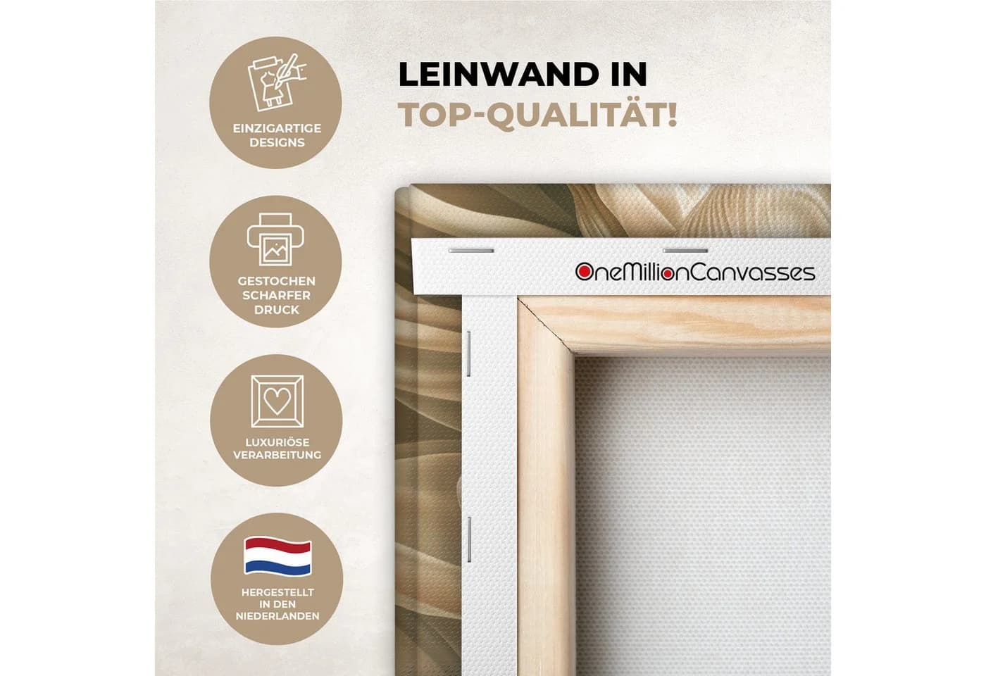 OneMillionCanvasses® Leinwandbild Abstrakt Beige Blumen - Bild 3