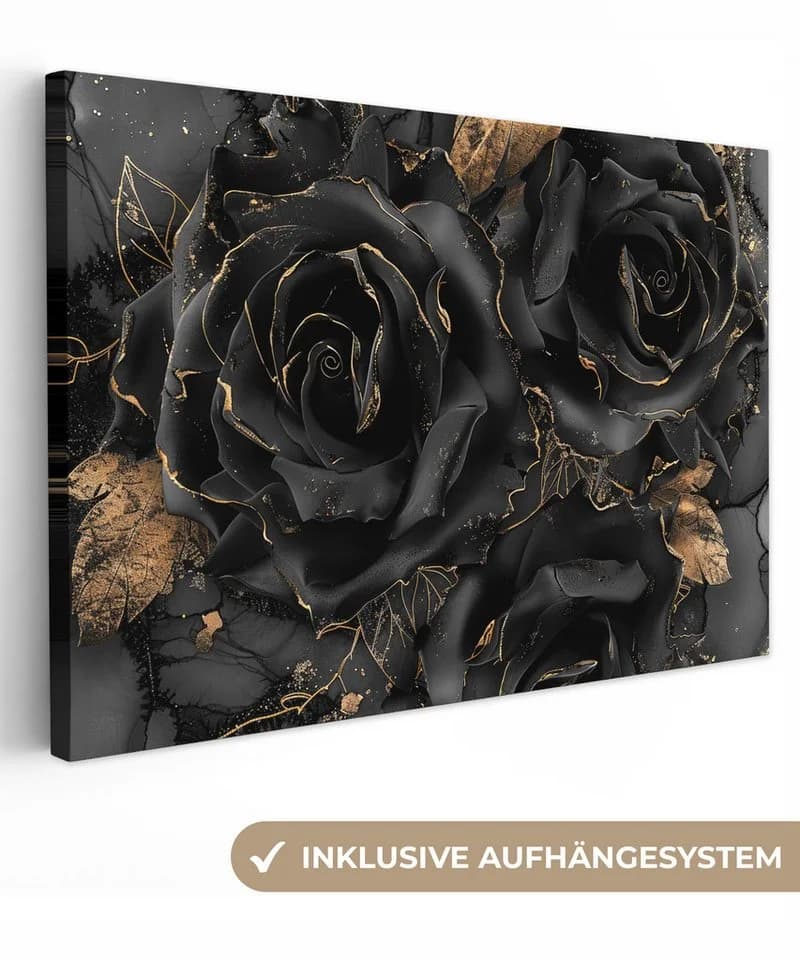 OneMillionCanvasses® Leinwandbild Rosen Schwarz Gold Fotodruck 30x20 cm - Bild 2