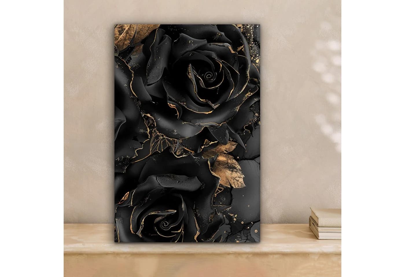 OneMillionCanvasses Leinwandbild Rosen Schwarz Gold Wanddekoration - Bild 1