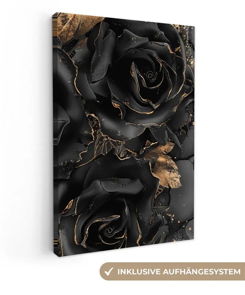 OneMillionCanvasses Leinwandbild Rosen Schwarz Gold Wanddekoration - Bild 2