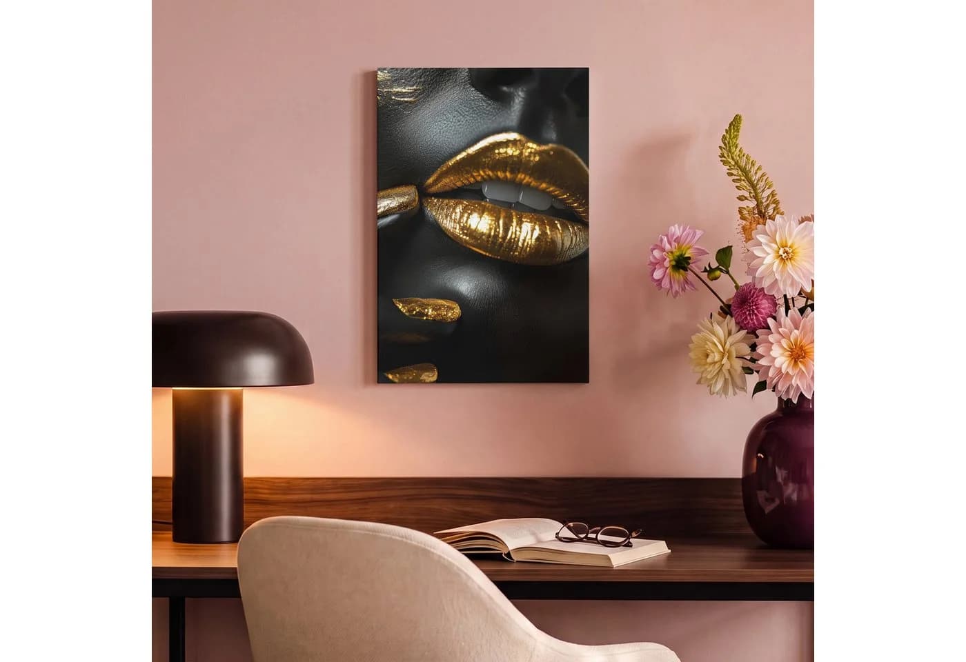 OneMillionCanvasses® Leinwandbild Lippen - Gold - Abstrakt - Schwarz - Frau - Bild 4