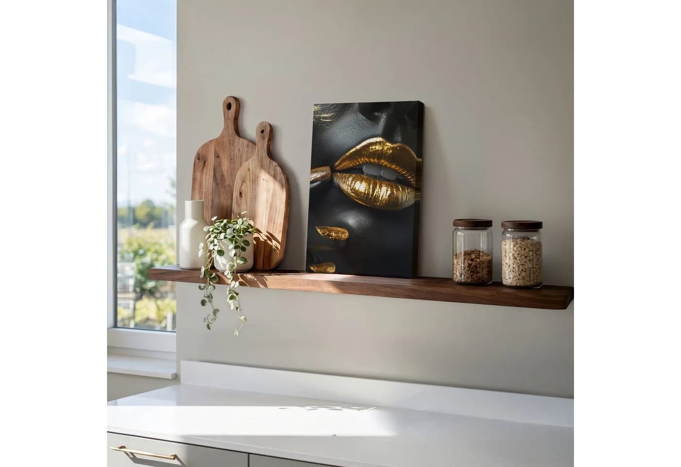 OneMillionCanvasses® Leinwandbild Lippen - Gold - Abstrakt - Schwarz - Frau - Bild 5