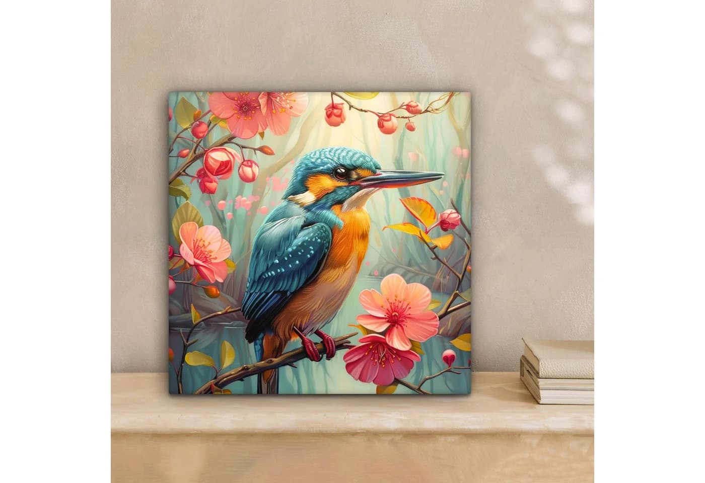OneMillionCanvasses® Leinwandbild Eisvogel - Blüte - Natur - Vögel - Blumen