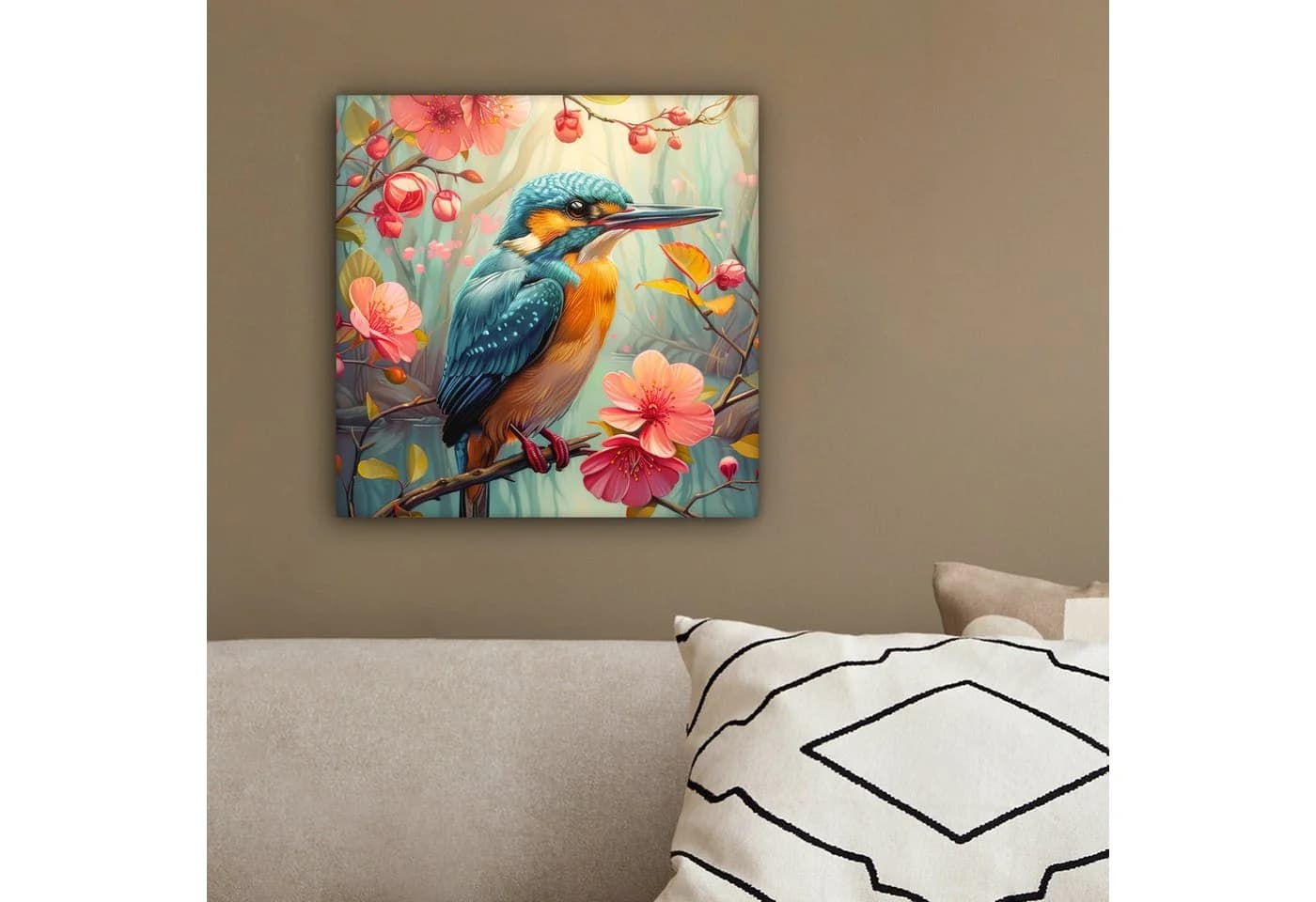 OneMillionCanvasses® Leinwandbild Eisvogel - Blüte - Natur - Vögel - Blumen - Bild 4