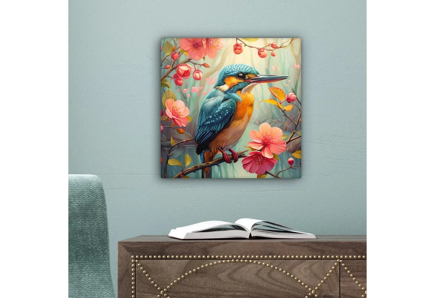 OneMillionCanvasses® Leinwandbild Eisvogel - Blüte - Natur - Vögel - Blumen - Bild 5