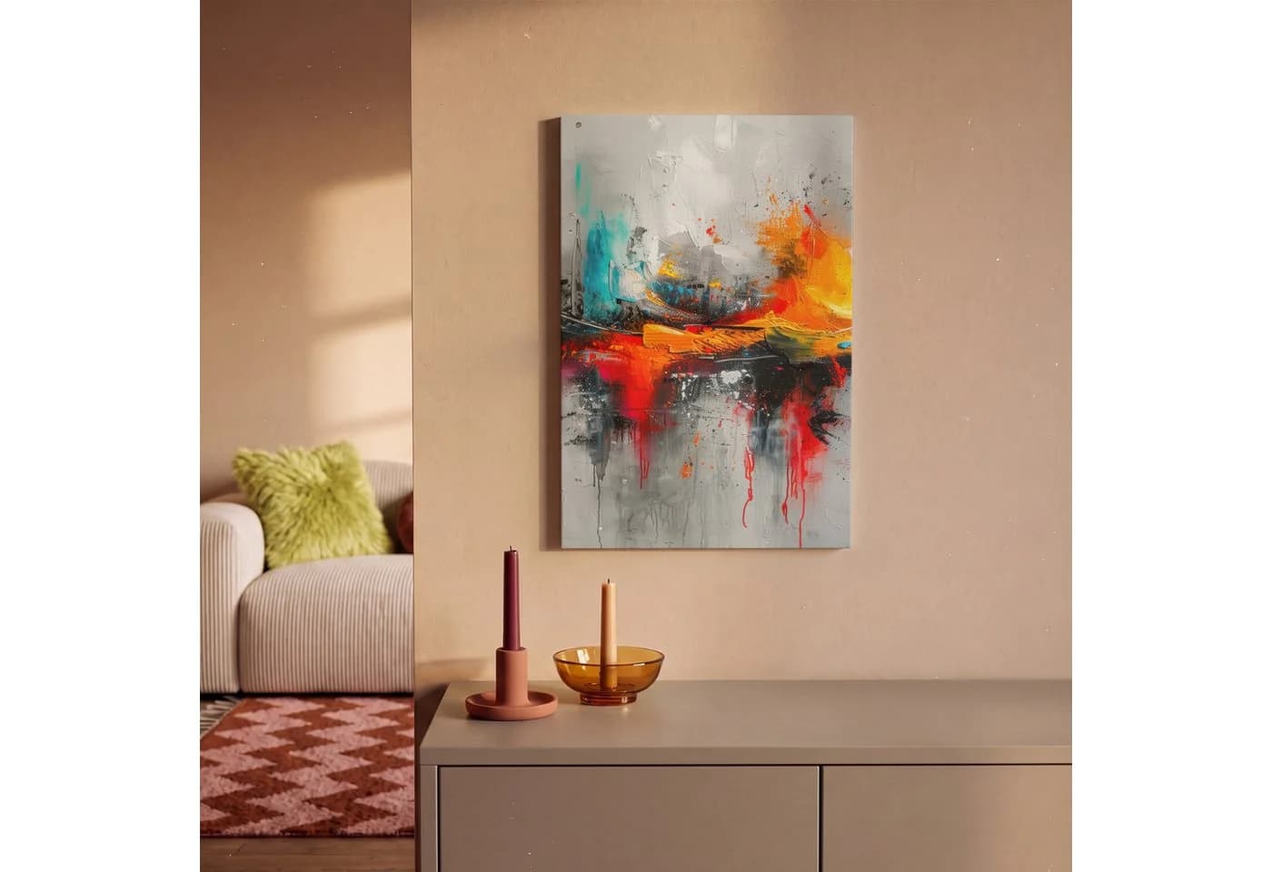 OneMillionCanvasses® Leinwandbild Modern Orange Grau Kunst Fotodruck 20x30 cm