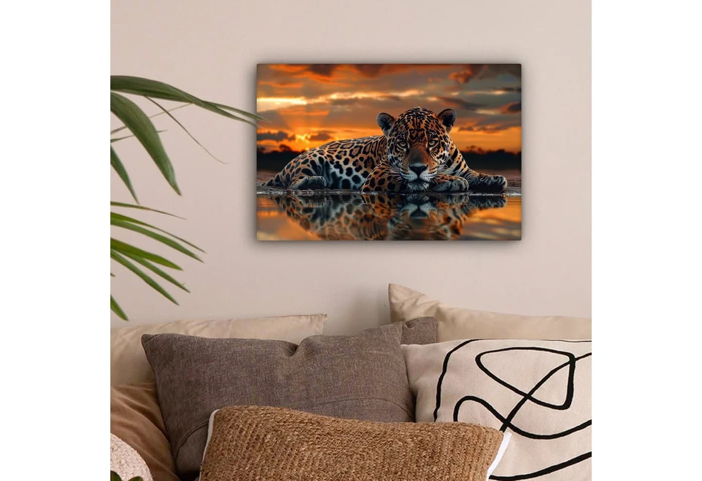OneMillionCanvasses® Leinwandbild Leopard Natur Orange Braun Modern