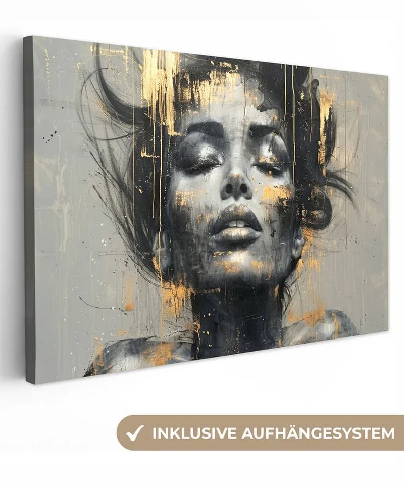 OneMillionCanvasses® Leinwandbild Frau Kunst Gold Abstrakt Glamour Fotodruck 30x20 cm - Bild 2