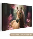 OneMillionCanvasses® Leinwandbild Pferd Blumen Rosa Natur Wald Fotodruck Bild 2