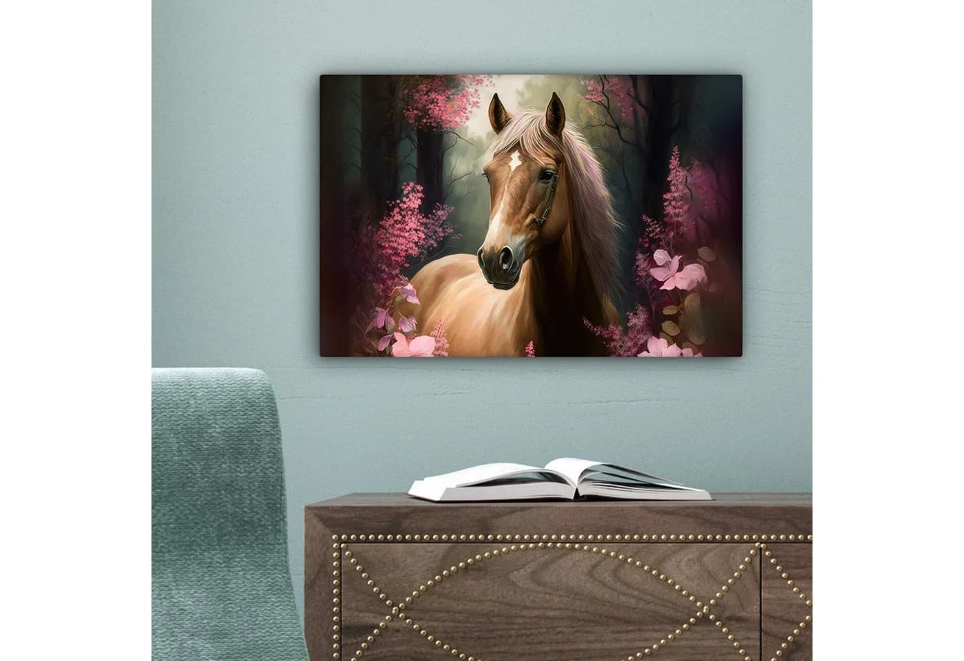 OneMillionCanvasses® Leinwandbild Pferd Blumen Rosa Natur Wald Fotodruck - Bild 5