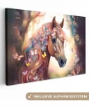 OneMillionCanvasses® Leinwandbild Pferd Natur Blumen Schmetterlinge Wald Bild 2