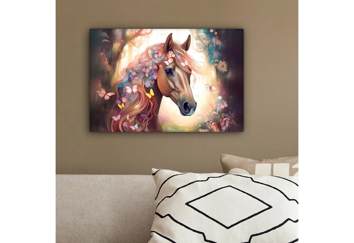 OneMillionCanvasses® Leinwandbild Pferd Natur Blumen Schmetterlinge Wald - Bild 4