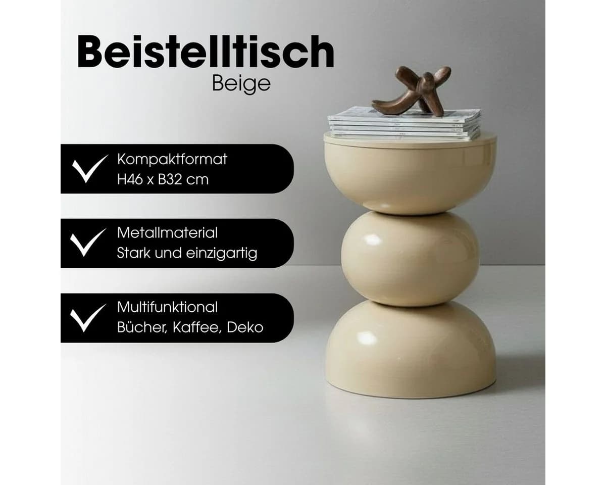 Mica Decorations Luna Beistelltisch Rund Beige