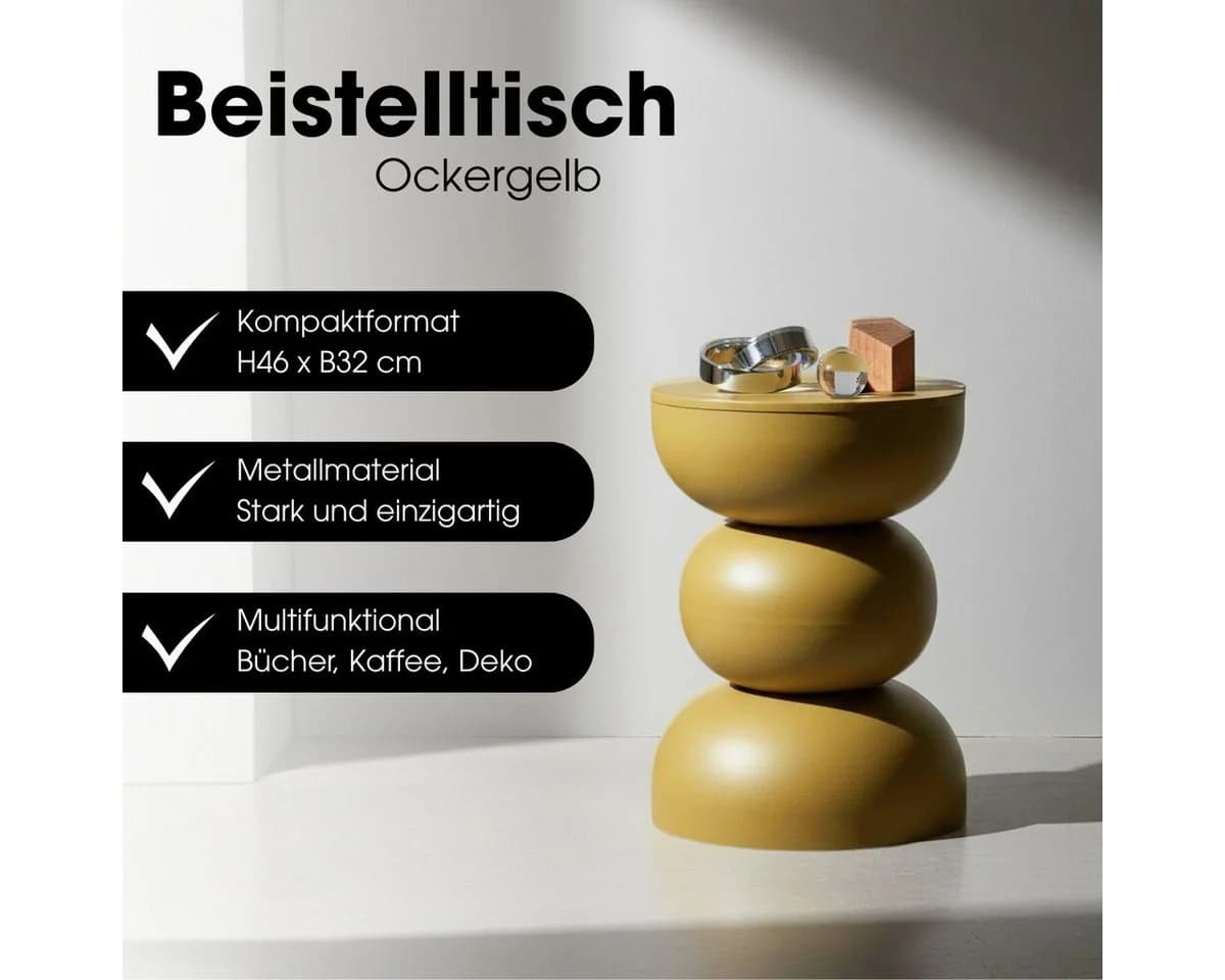 Mica Decorations Luna Beistelltisch Ockergelb Rund