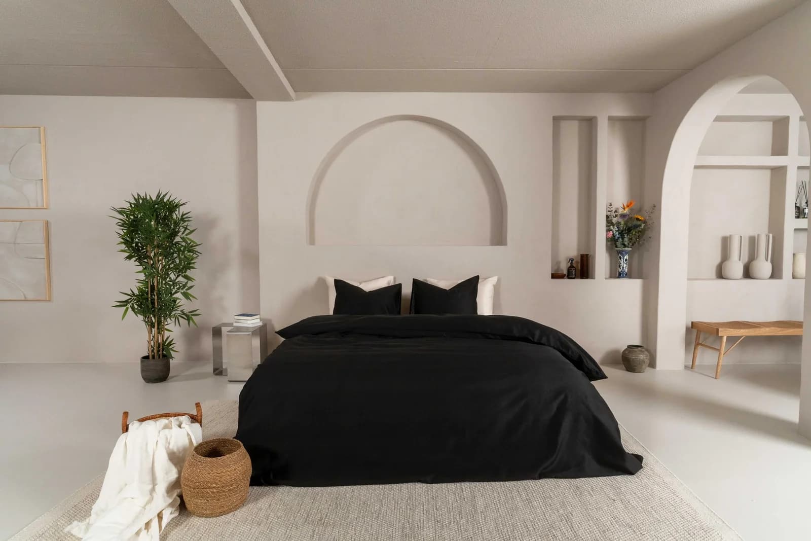 KAYORI Kiso Bettwäsche Schwarz 135x200cm Tencel Baumwolle