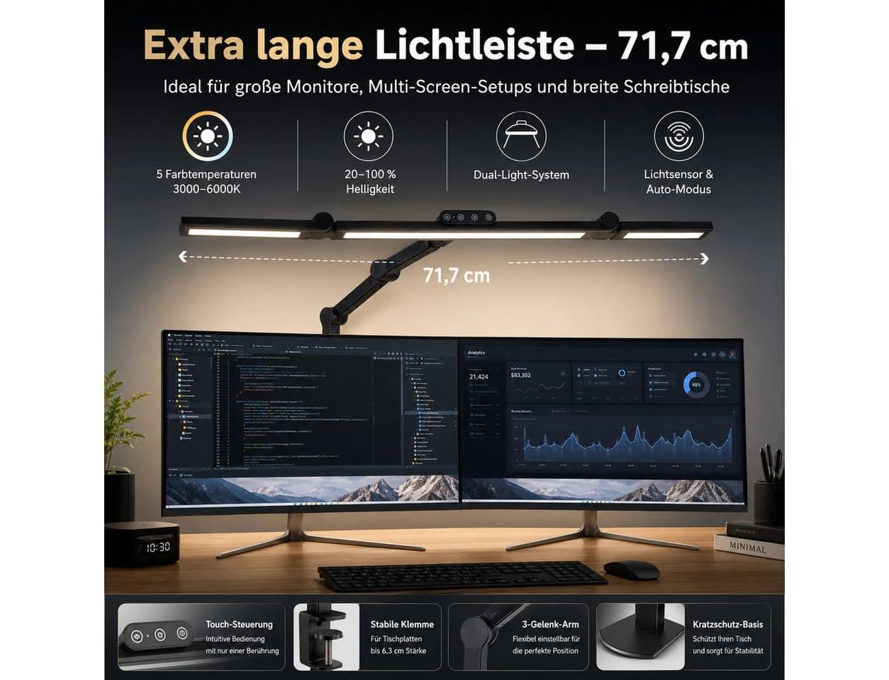 Cozy Vent LED Schreibtischlampe extra lang mit Lichtsensor - Bild 2