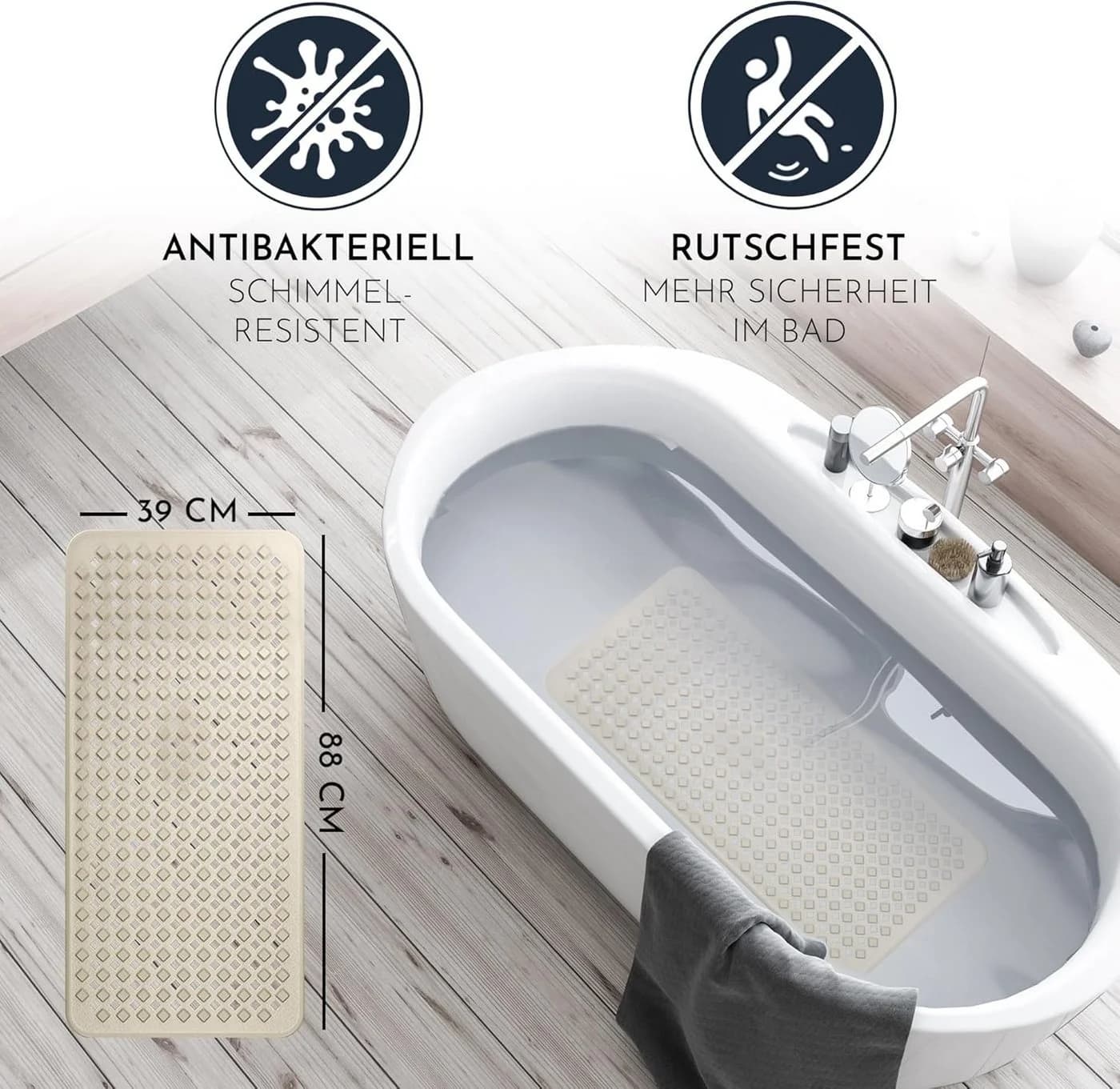 Homerella Badematte Rutschfest BPA-Frei Inkl. Aufhängung