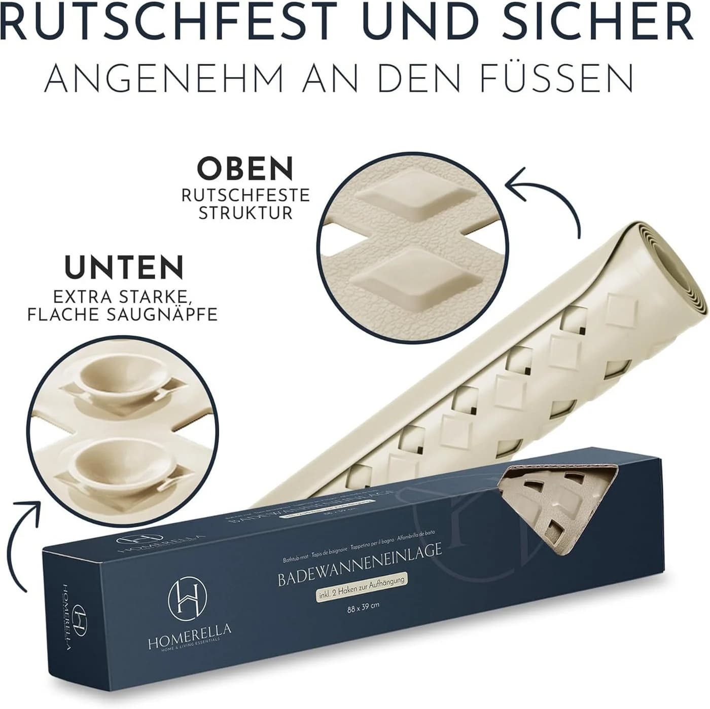 Homerella Badematte Rutschfest BPA-Frei Inkl. Aufhängung - Bild 4