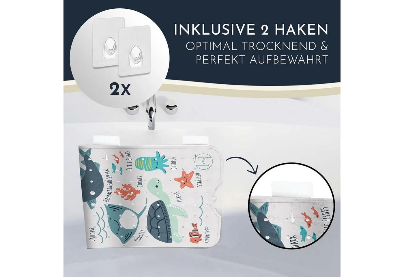 Homerella Badematte rutschfest BPA-frei mit Haken - Bild 3