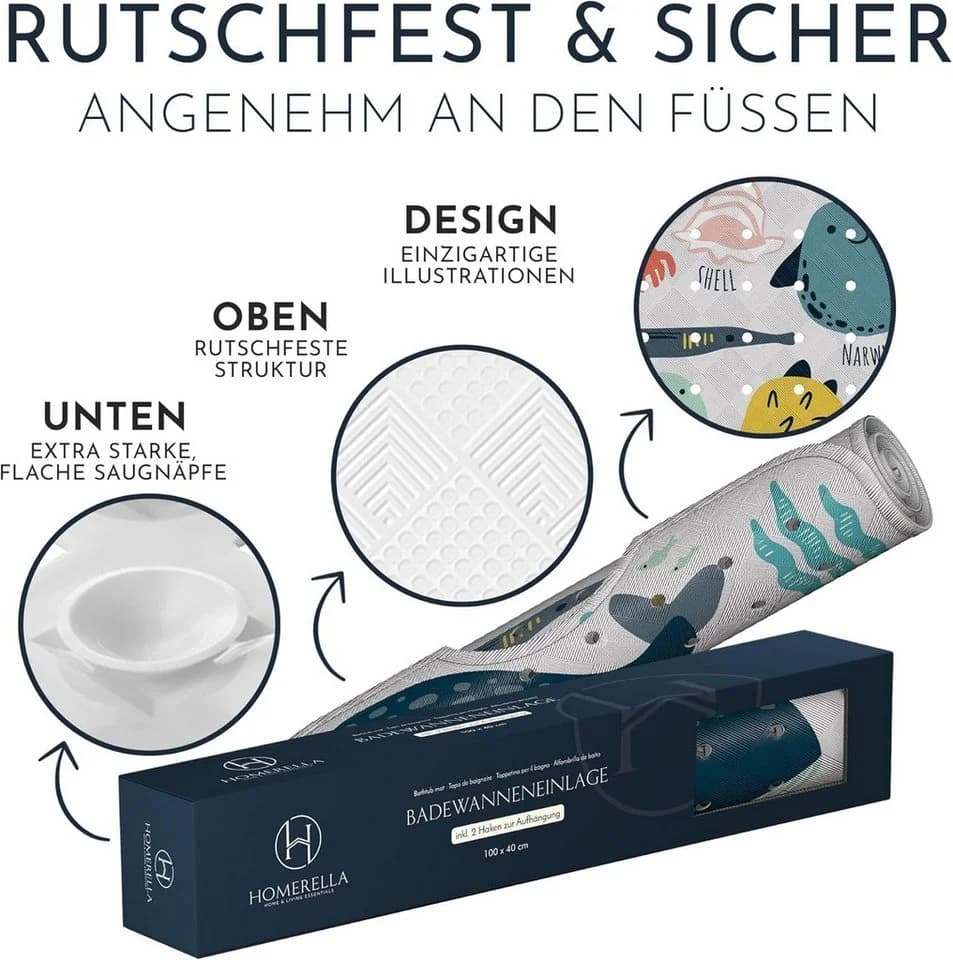Homerella Badematte rutschfest BPA-frei mit Haken - Bild 4