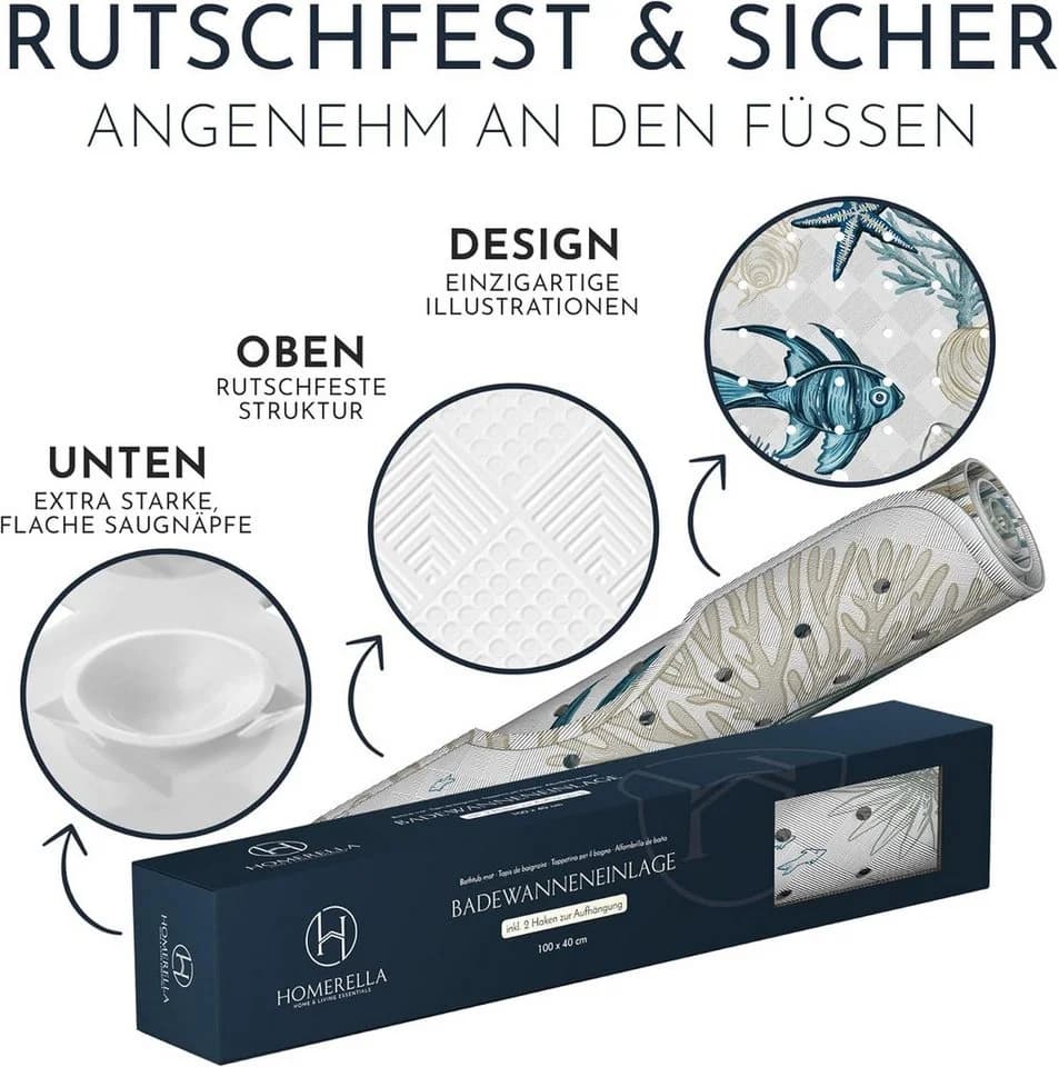 Homerella Badematte rutschfest 100x40cm, Antirutschmatte Badewanne - Bild 4