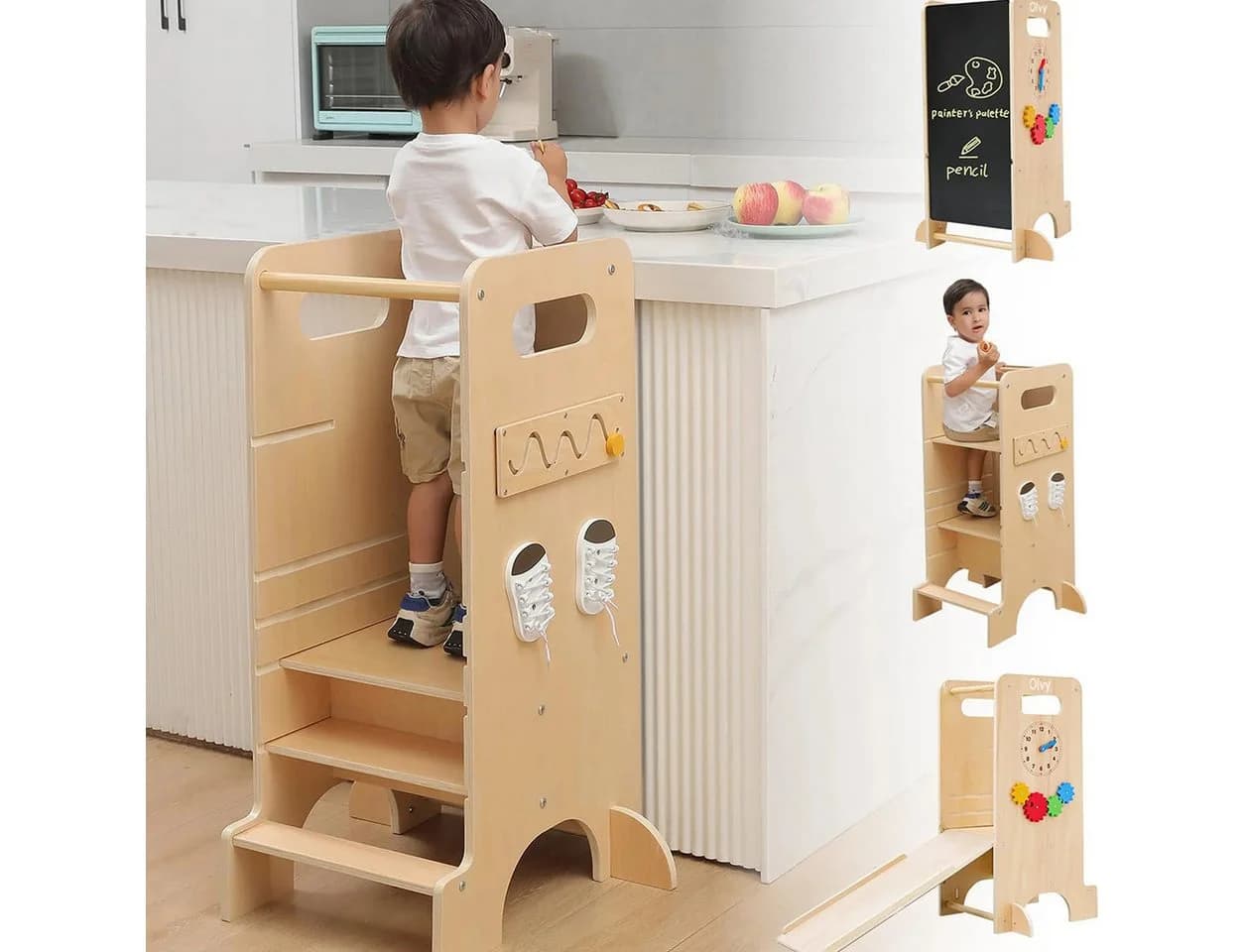 Olvy Lernturm 4-in-1 Stehhilfe höhenverstellbar mit Rutsche - Bild 2
