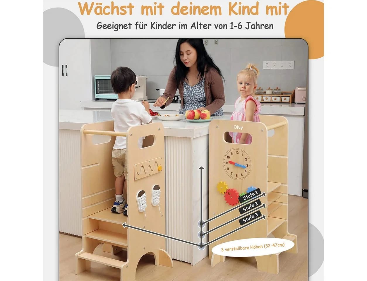 Olvy Lernturm 4-in-1 Stehhilfe höhenverstellbar mit Rutsche - Bild 4