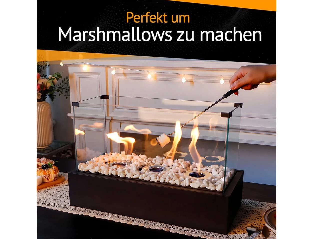 Olvy Tischkamin Fiérza XXL Schwarz mit Dekosteine - Bild 4