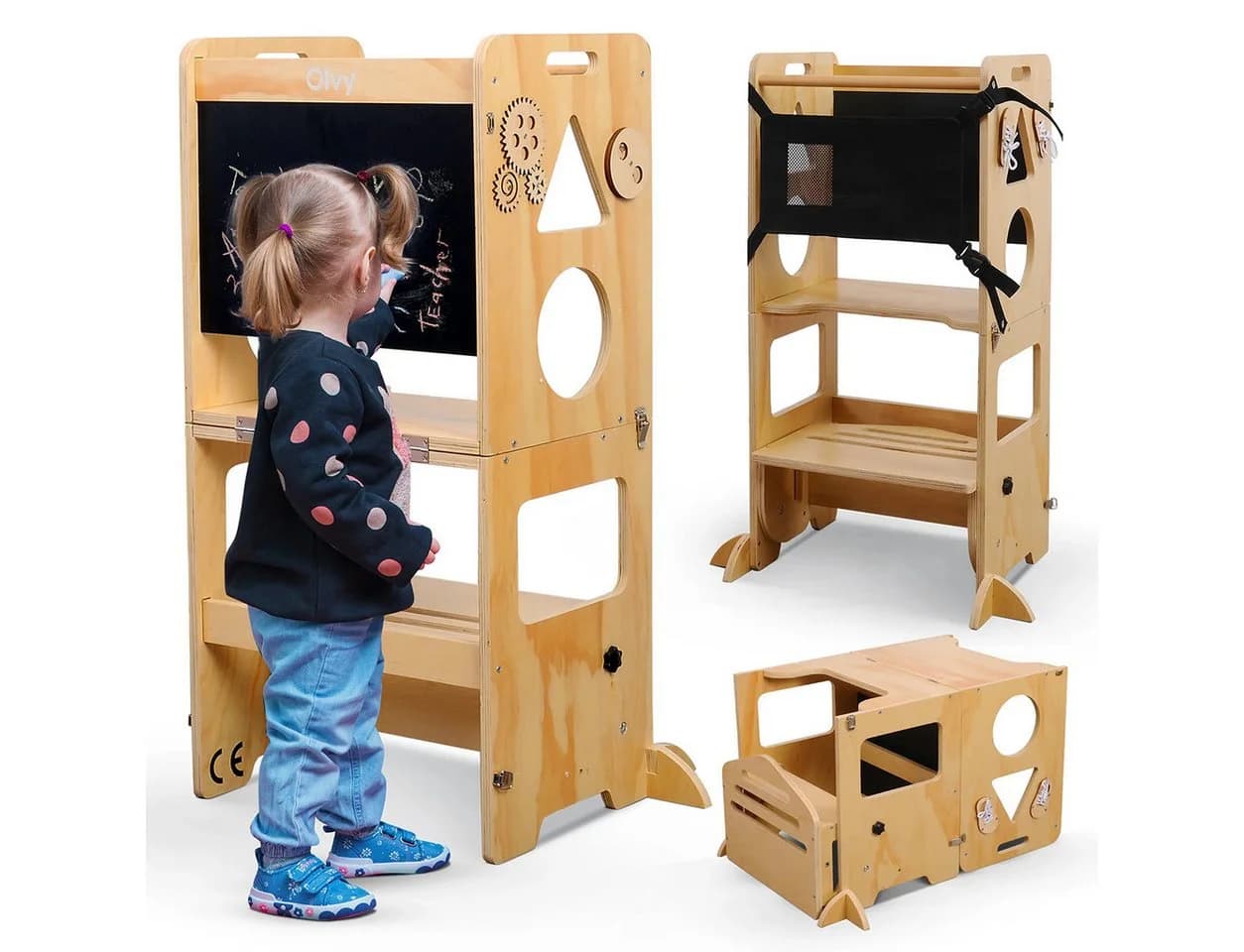 Olvy Lernturm 3-in-1 Stehhilfe für Kinder ab 1 Jahr, Faltbar, Holz - Bild 2
