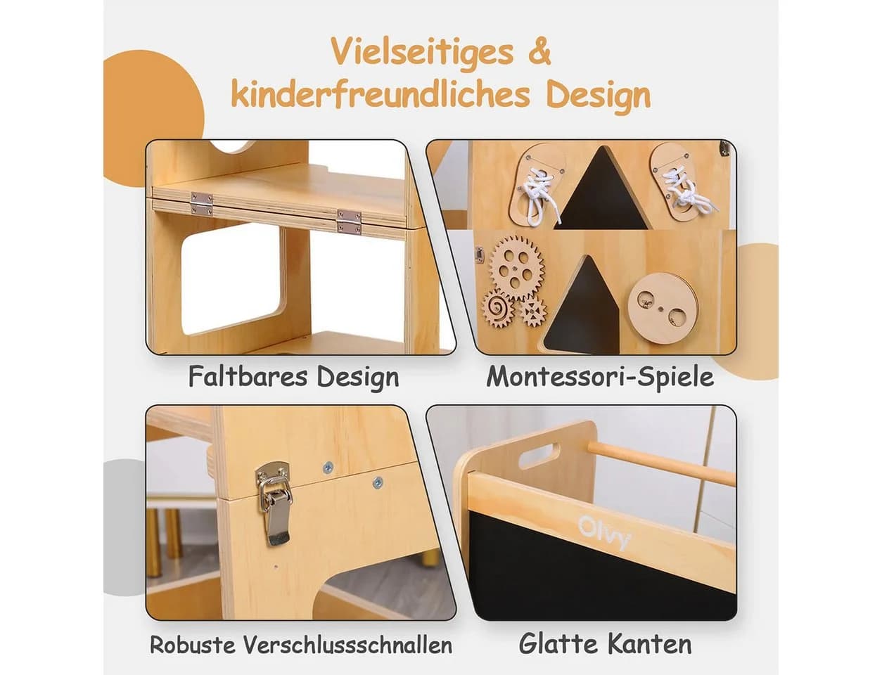 Olvy Lernturm 3-in-1 Stehhilfe für Kinder ab 1 Jahr, Faltbar, Holz - Bild 5