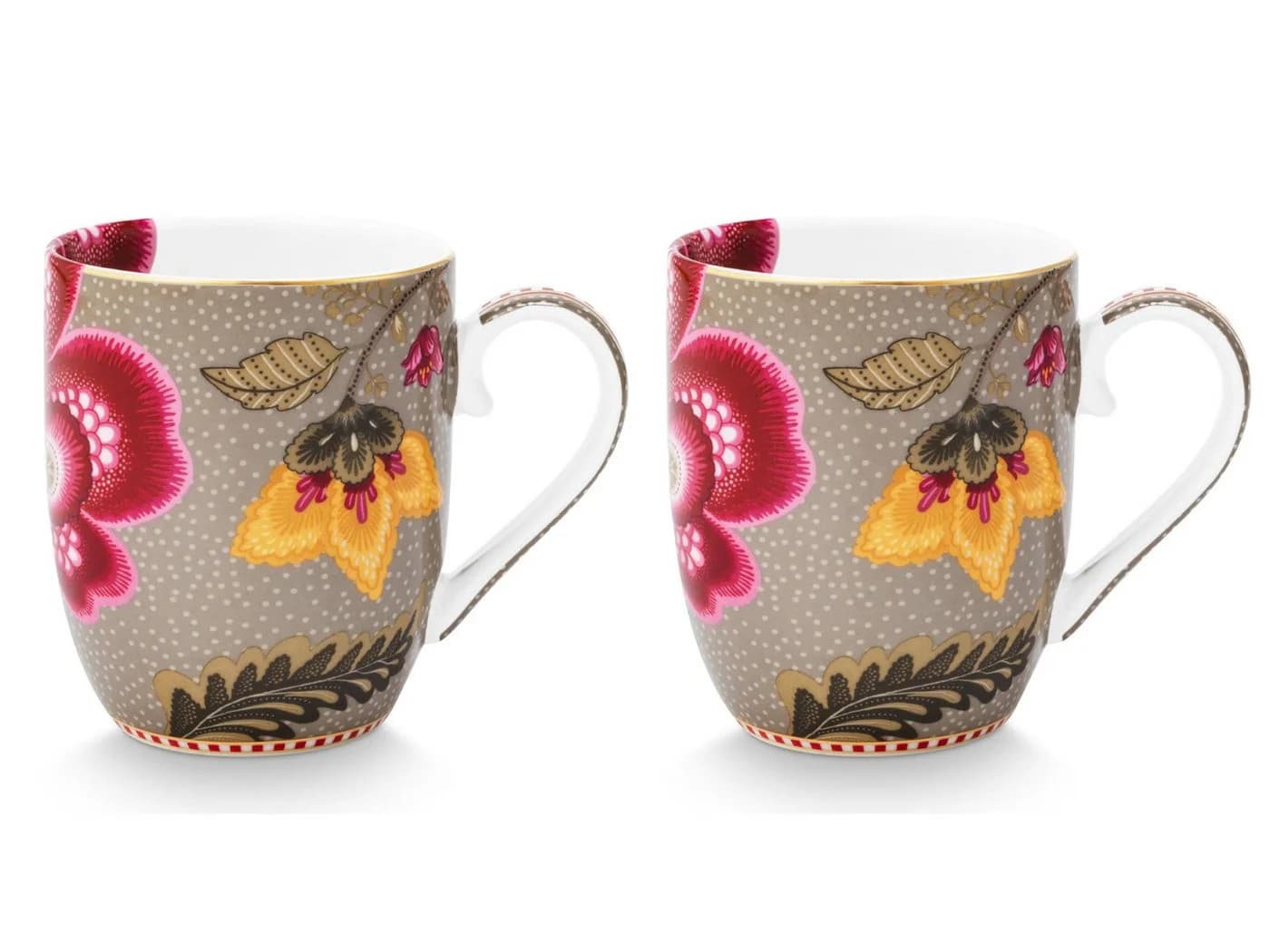 PiP Studio Henkelbecher Set 2-tlg. Khaki Floral Porzellan