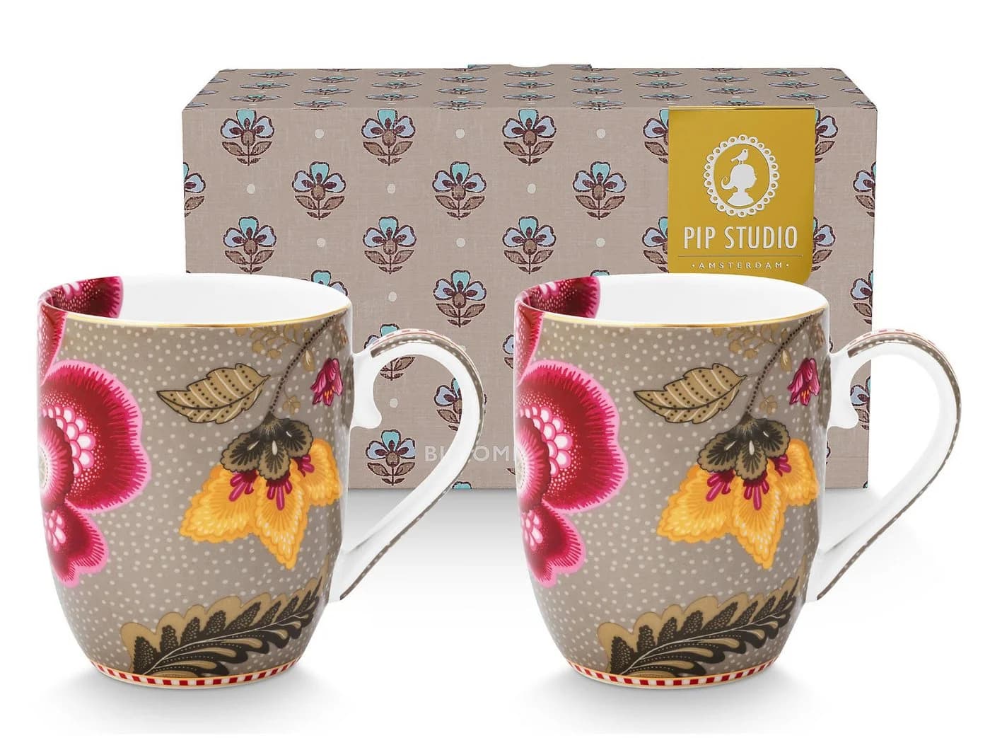 PiP Studio Henkelbecher Set 2-tlg. Khaki Floral Porzellan - Bild 2