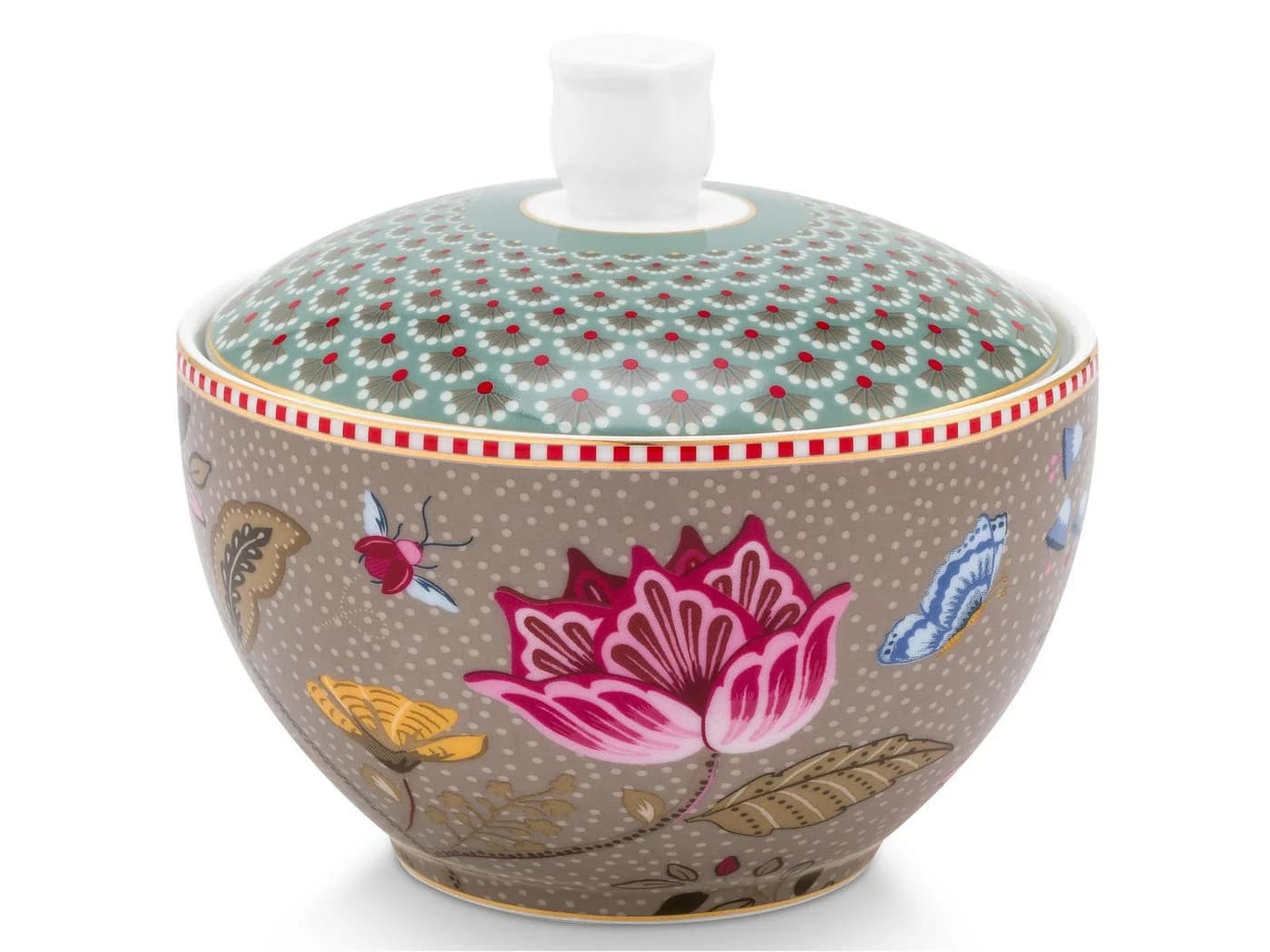 PiP Studio Zuckerdose Blooming Tales Fantasy Khaki-Blue Porzellan