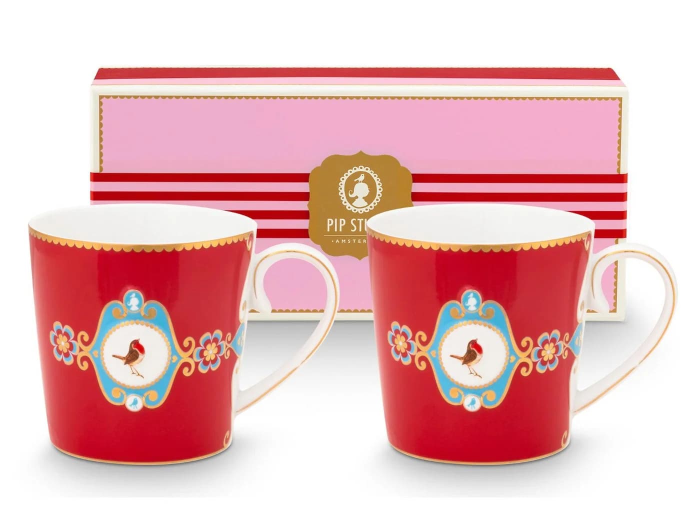 PiP Studio Henkelbecher Set 2x Love Birds Medallion Rot Porzellan - Bild 2