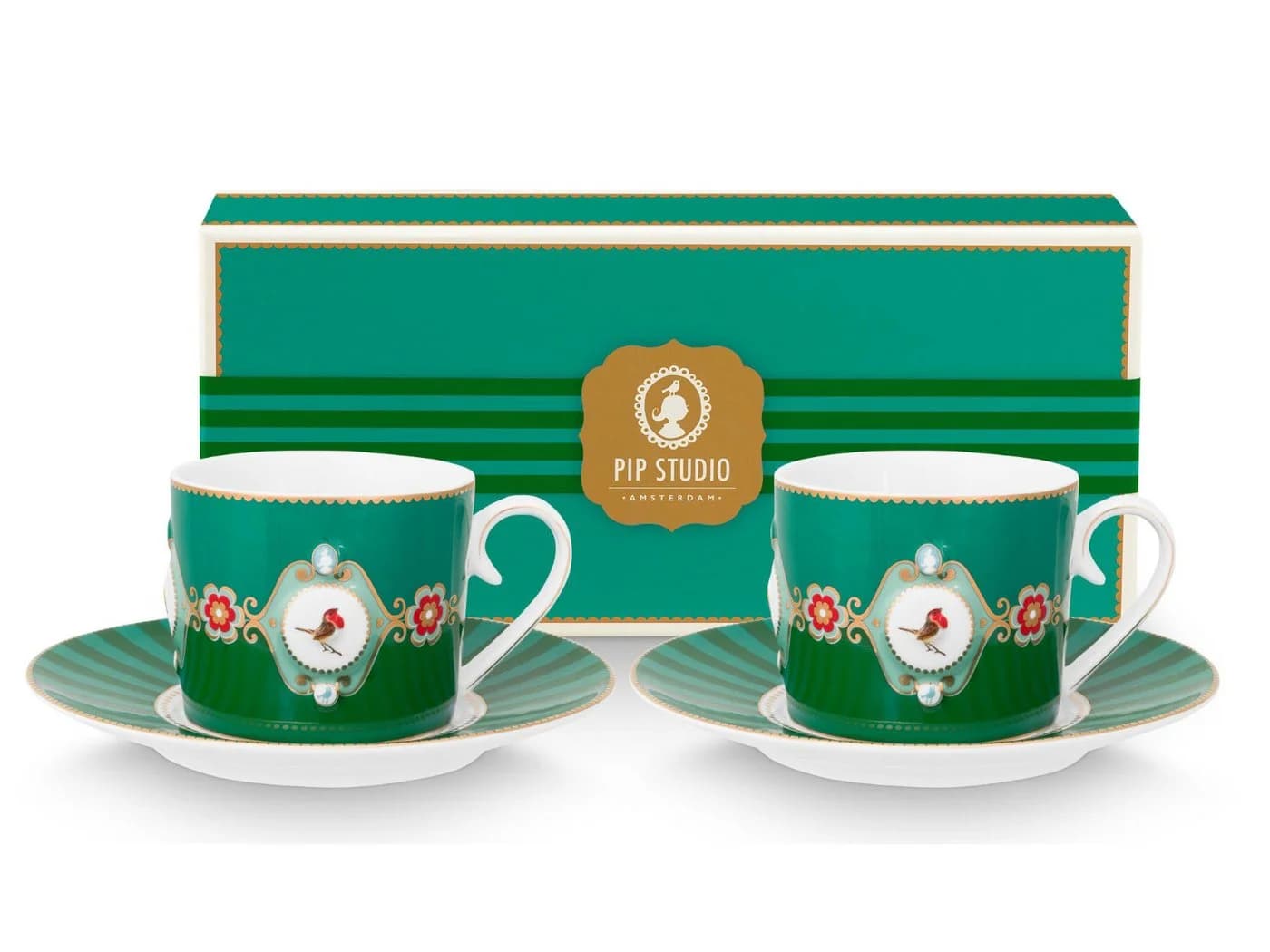 PiP Studio Love Birds Tasse mit Untertasse Emerald Green 0,2l Porzellan - Bild 2