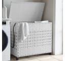 vidaXL Wäschekorb mit Rollen 3 Fächer Weiß Rattan Bild 1